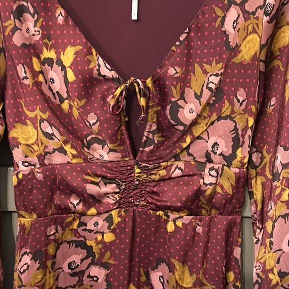 Free People Floral Long Sleeve Dress - Burgundy and Yellow - Picture 5 of 10